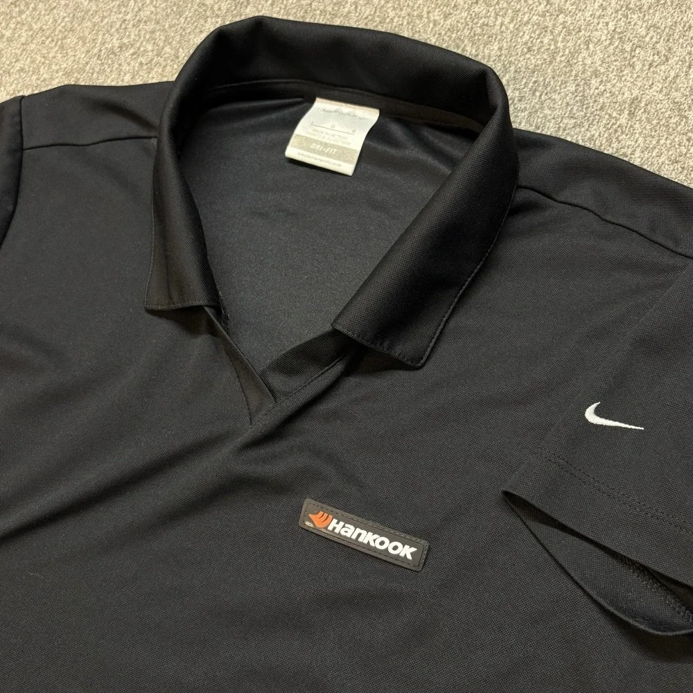 Nike Golf Hankook Micro Pique Polo Shirt‎ Womens L Black V-Neck Dri-Fit L 354067